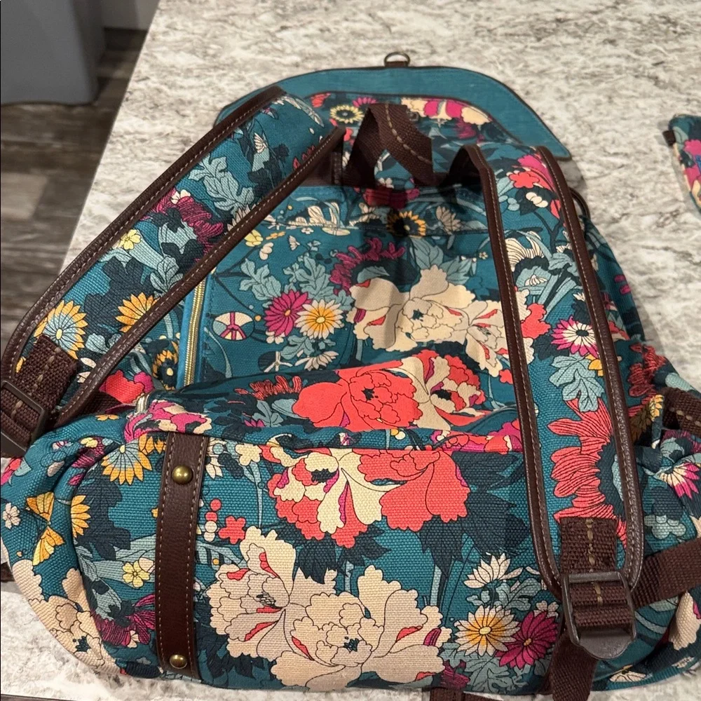 Sakroots Teal and Multicolor Floral Backpack with small pouch - Picture 5 of 10